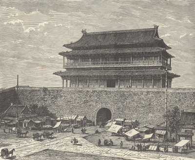 Puerta de Tsien Men, entrada a la Ciudad Prohibida, Pekín, China (grabado) de British School