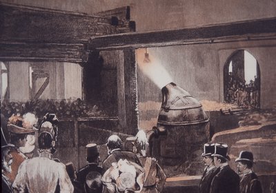 Visitantes observando el proceso del acero Bessemer en la fundición John Brown and Co. de British School