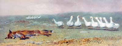 Un juego de zorro y gansos, 1868 de Briton Riviere
