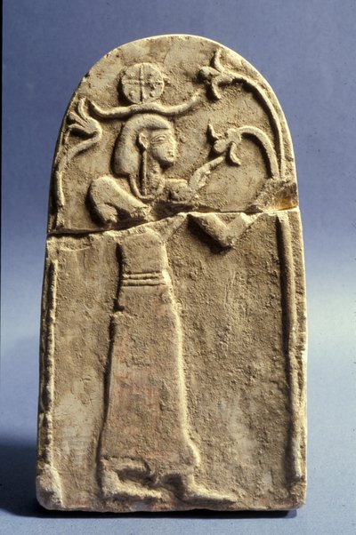 Estela que representa a una deidad adorando el Árbol de la Vida, Período Cananeo (1500-1200 a.C.) (caliza) de Bronze Age