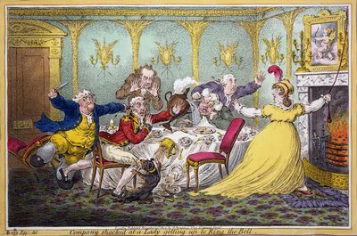 Compañía sorprendida por una dama levantándose para tocar el timbre, pub. H. Humphrey, Londres, 1804 de Brownlow North