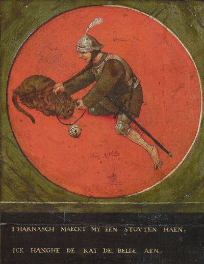 Dame una armadura y me vuelvo lo suficientemente valiente como para ponerle el cascabel al gato, 1558. de Bruegel
