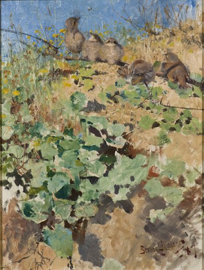 Polluelos de alcaudón dorsirrojo, 1887 de Bruno Andreas Liljefors
