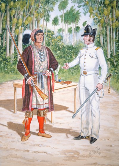 Osceola, Jefe del Pueblo Seminole en un tratado con un oficial del 2º Regimiento de Dragones de EE.UU. en Florida de Bryan Fosten
