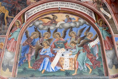 Bulgaria, Monasterio de Rila, fresco de un ángel en la iglesia de la Natividad de la Virgen de Bulgarian School