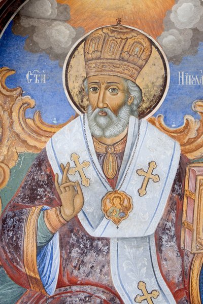 Bulgaria, Monasterio de Rila, fresco en la iglesia de la Natividad de la Virgen de Bulgarian School