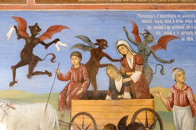 Bulgaria, Monasterio de Rila, fresco en la iglesia de la Natividad de la Virgen de Bulgarian School