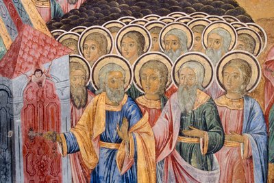 Bulgaria, Monasterio de Rila, fresco en la iglesia de la Natividad de la Virgen de Bulgarian School
