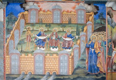 Bulgaria, Monasterio de Rila, fresco en la iglesia de la Natividad de la Virgen de Bulgarian School