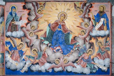 Bulgaria, Monasterio de Rila, fresco de la Gloria de la Virgen en la iglesia de la Natividad de la Virgen de Bulgarian School