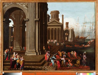 El embarque de Santa Úrsula, princesa cristiana bretona, para la peregrinación con San Ciriaco de Roma de Buonamico Agostino Tassi