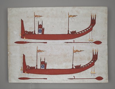 O 14005 Royal Barges and Boats (tinta, color y oro sobre papel) de Burmese School