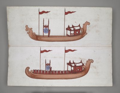 O 14005 Royal Barges and Boats (tinta, color y oro sobre papel) de Burmese School