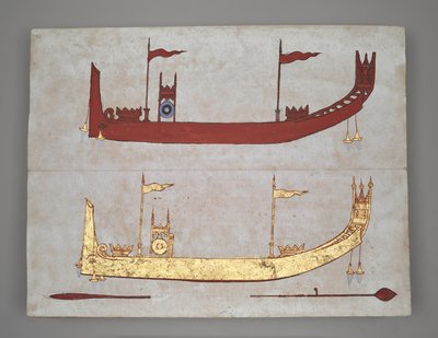 O 14005 Royal Barges and Boats (tinta, color y oro sobre papel) de Burmese School
