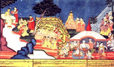 O 14298 fol.16-17 Los baños de Buda, c.1800-20 (gouache sobre papel) de Burmese School