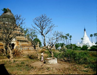 Pagodas cerca del río Irrawaddy de Burmese School