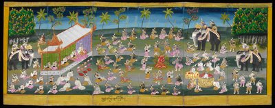 Imagen de Parabaik, que muestra el festival real sobre el agua, Or 16761, f. 28r (libro plegable de papel) de Burmese School