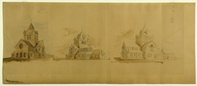 Iglesia de San Gabriel, Chicago, Illinois, Bocetos de Perspectiva, c. 1889 de Burnham and Root