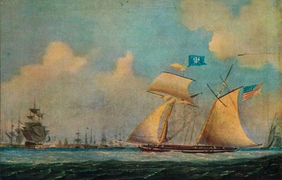 Un bergantín corsario americano y otros barcos cerca de un puerto, c. 1815 de Burton