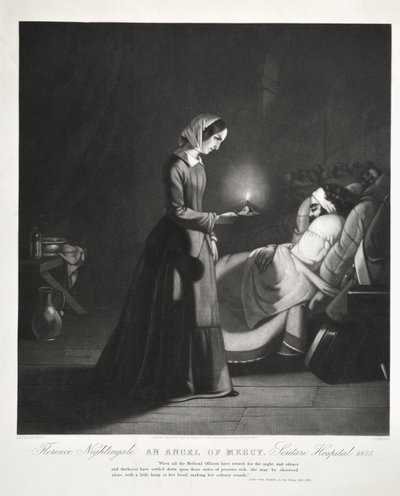 Florence Nightingale, Un ángel de misericordia, Hospital de Scutari, grabado por Tomkins, 1855 de Butterworth