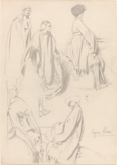 Estudios de hombres y mujeres con vestimenta medieval de Byam Shaw