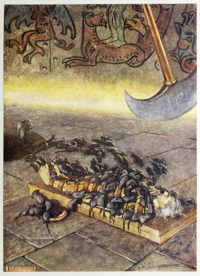 "Se arremolinaron sobre mí en montones siempre acumulados", de Selected Tales of Mystery, pub. 1909 (litografía en color) de Byam Shaw