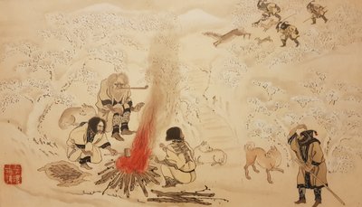Caza de ciervos sika. De la serie Los Ainu de Byozan Hirasawa