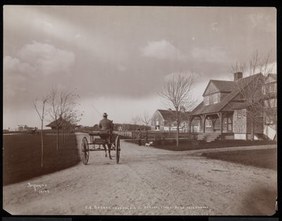 Vista general de casas y edificios en la finca de F.G. Bourne en Oakdale, Long Island, Nueva York, 1900 de Byron Company