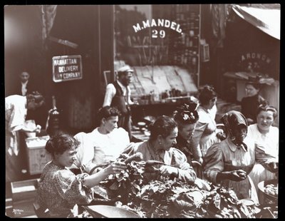 Vista de mujeres comprando verduras a un vendedor ambulante en Hester Street, Nueva York, 1898 (impresión de gelatina de plata) de Byron Company