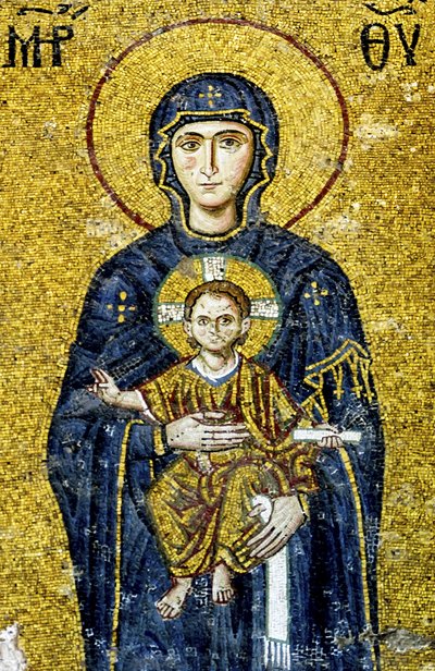 Mosaico de Comnenus que representa a la Virgen y el Niño, Hagia Sophia, Turquía de Byzantine