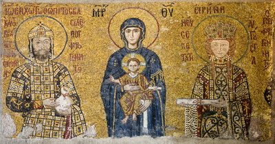 Mosaico de Comnenus que representa a la Virgen y el Niño, Hagia Sophia, Turquía de Byzantine