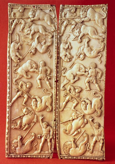 Díptico con una escena de caza de leones de Byzantine