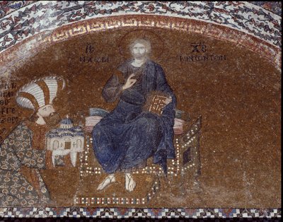El donante Teodoro Metoquites presenta su iglesia a Cristo (Mosaico de 1310-1320) de Byzantine