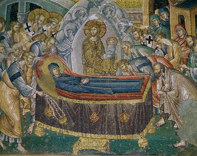 Dormición (muerte de María), fresco en Kariye Camii (Iglesia de San Salvador en Chora, Estambul, Turquía) de Byzantine
