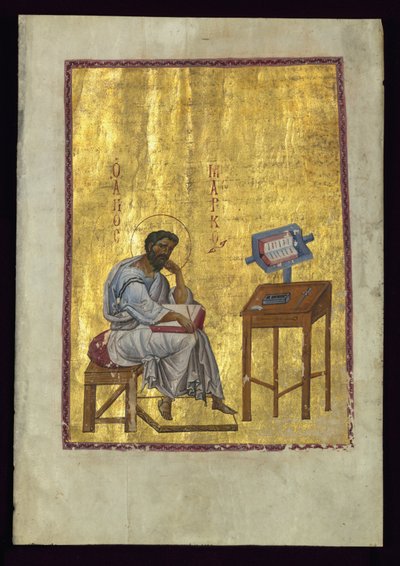 Evangelista Marcos sentado en su estudio de Byzantine