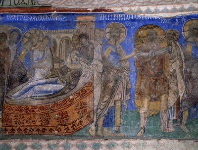 Curación de la suegra de Simón Pedro y del hombre paralítico, fresco bizantino (siglo XII), Tokali Kilise (Iglesia de la Hebilla) (siglos XII-XIII), Goreme (Lista del Patrimonio Mundial de la Unesco) de Byzantine