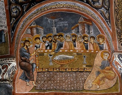 Última Cena, fresco bizantino (siglo XII), Karanlik Kilise (Iglesia Oscura) (siglos XII-XIII), Goreme (Lista del Patrimonio Mundial de la Unesco) de Byzantine