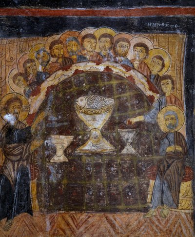 La Última Cena, fresco bizantino (siglo XIII), Gulsehir Karsi Kilise (Iglesia de San Juan), Goreme (Lista del Patrimonio Mundial de la Unesco) de Byzantine