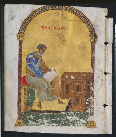 Hoja de un Leccionario con San Mateo, 1057-1063 de Byzantine
