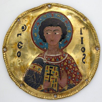 Medallón con San Jorge de un Marco de Icono, c.1100 (oro, plata y esmalte cloisonné) de Byzantine