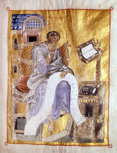 San Marcos representado en un manuscrito bizantino del siglo XIII, Londres, Victoria and Albert de Byzantine