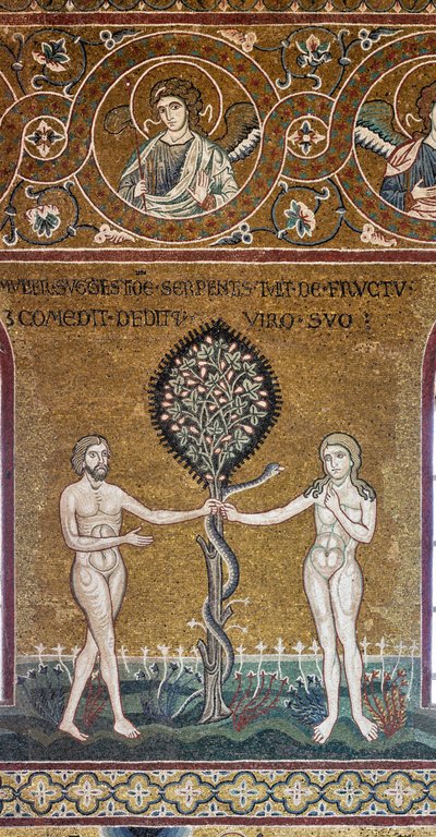 El pecado original, mosaico bizantino, ciclo del Antiguo Testamento-Paraíso terrenal, XII-XIII seg (mosaico) de Byzantine