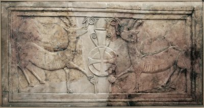 Pantalla del presbiterio decorada de una iglesia bizantina en las colinas de Hebrón (mármol) de Byzantine Byzantine