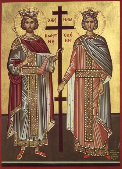 El emperador Constantino y su madre, la emperatriz Helena de Constantinopla (grabado) de Byzantine Byzantine