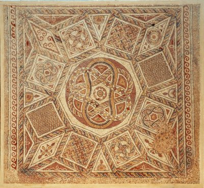 Piso de mosaico del monasterio bizantino de la fortaleza en Deir Qala, siglo VI d.C. (mosaico) de Byzantine Byzantine