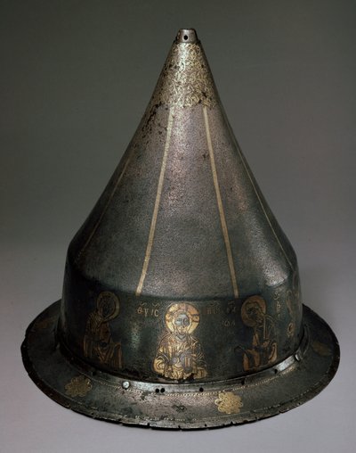 Casco de acero, oro y plata con Deesis, Bizantino, siglo XIII de Byzantine Byzantine