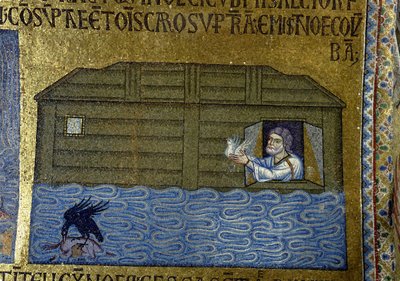 Historia de Noé: Noé enviando el cuervo y la primera paloma (detalle) de Byzantine Byzantine