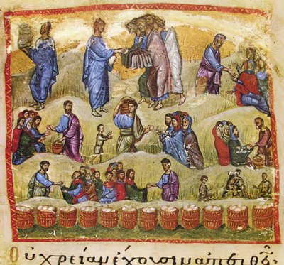 El milagro de los cinco panes y dos peces, siglo XIII de Byzantine Byzantine