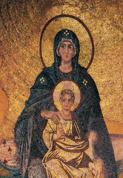 Virgen y Niño entronizados (mosaico) de Byzantine Byzantine