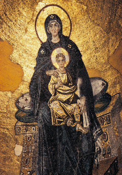 Virgen y Niño entronizados (mosaico) de Byzantine Byzantine